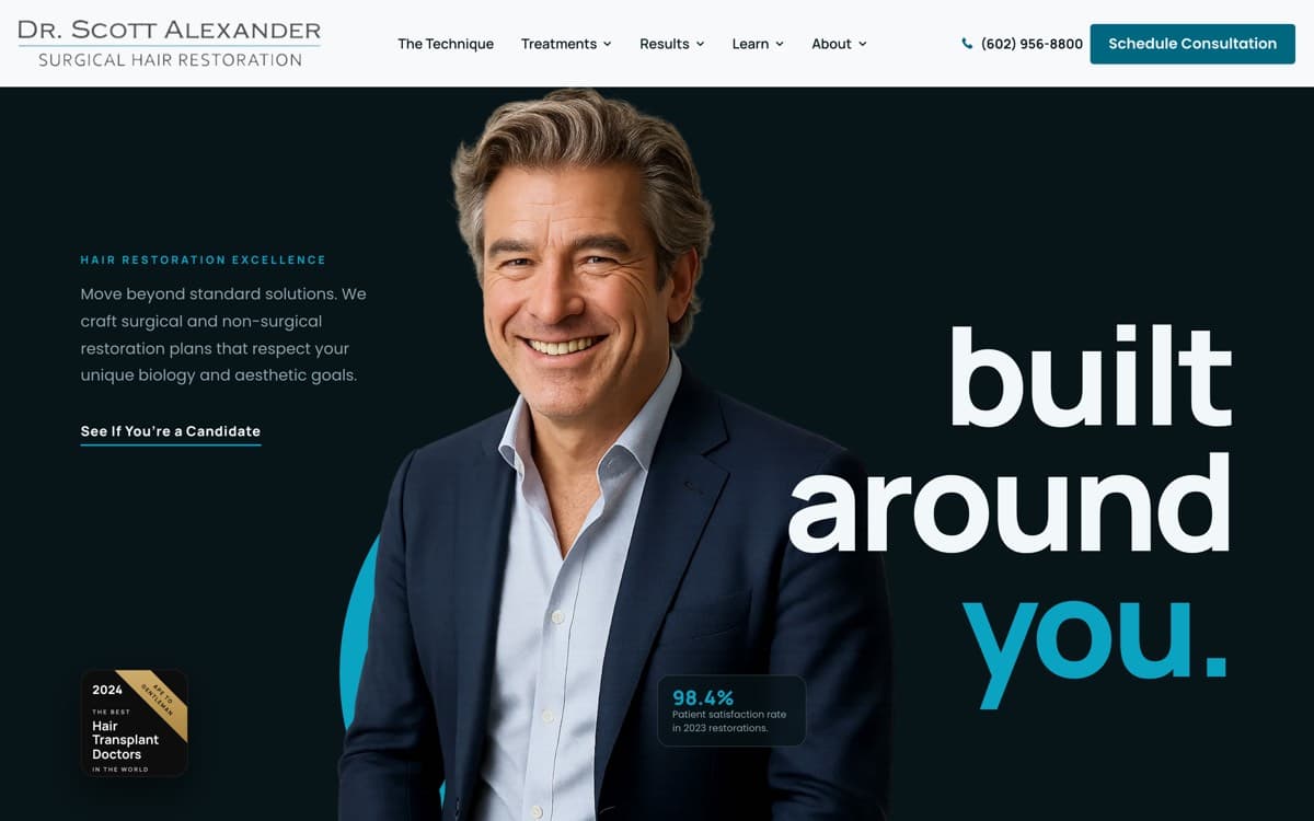 Homepage of Biltmore Surgical Hair Restoration, built by Vitality