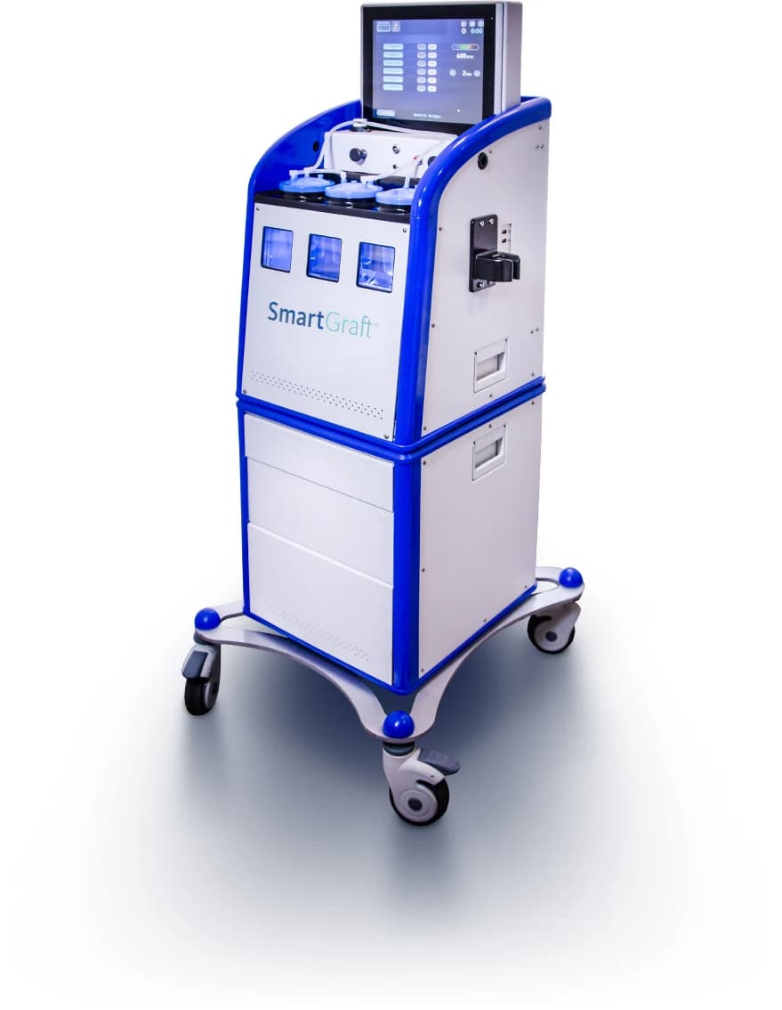 The SmartGraft system: mobile console with touchscreen, collection canisters and handpiece