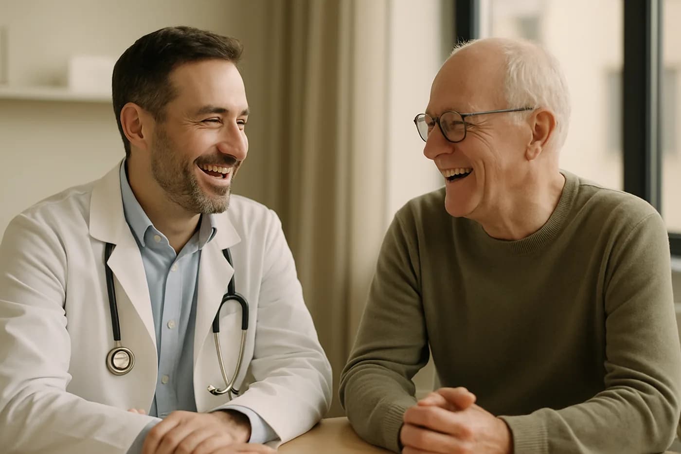 A physician welcoming a patient at the start of a consultation