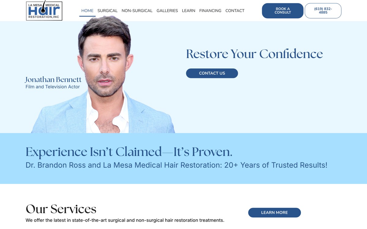 La Mesa Medical Hair Restoration homepage
