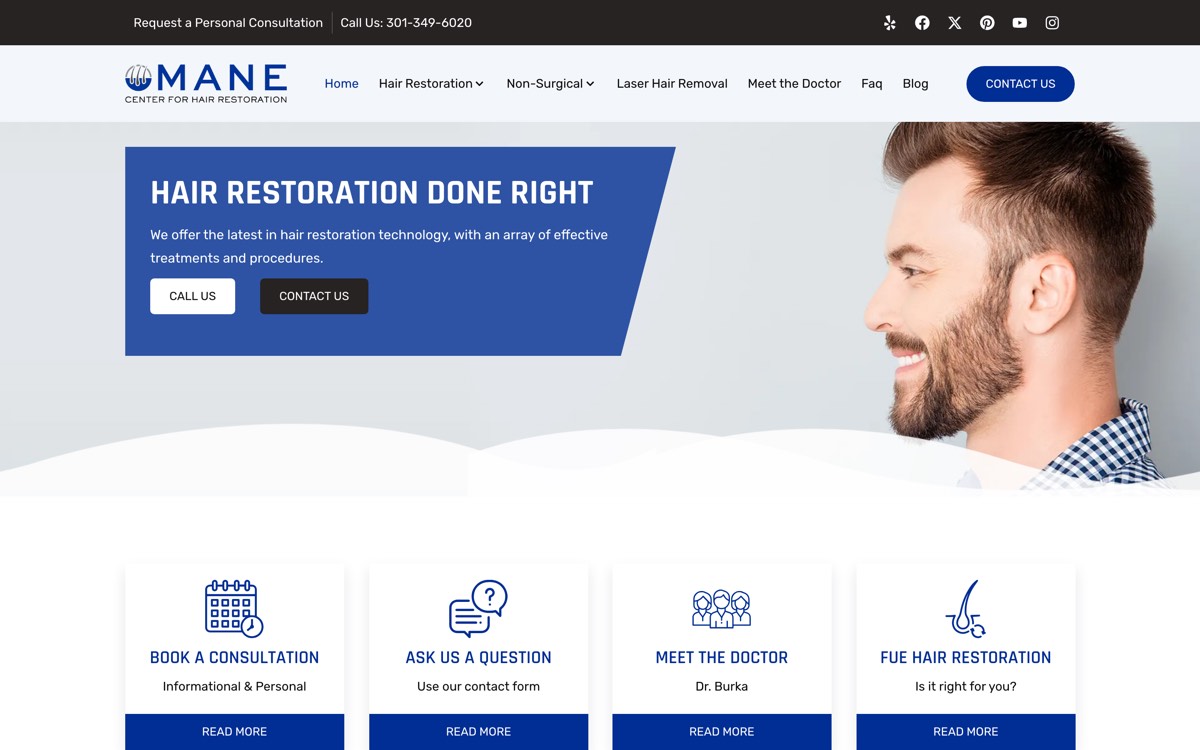 Mane Center for Hair Restoration homepage