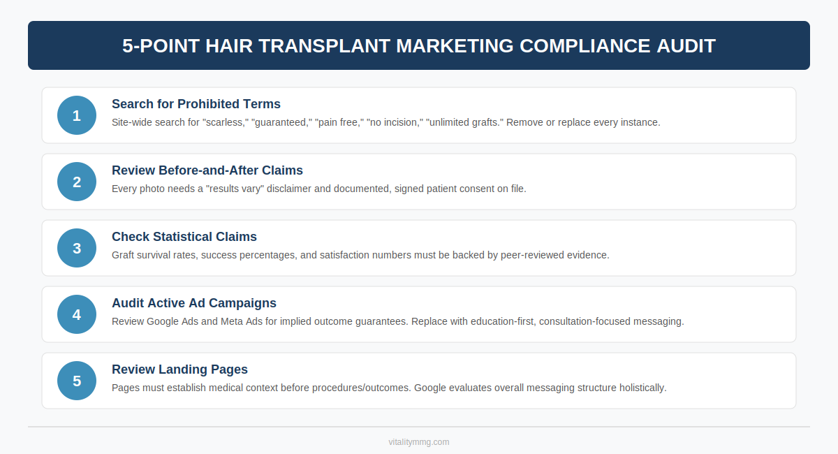 Five point hair transplant marketing compliance audit checklist for practice owners